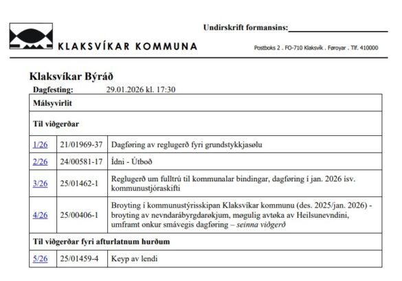 Býráðsskráin 29. januar