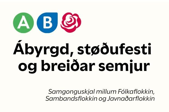 Ábyrgd, støðufesti og breiðar semjur er heitið á samgonguskjalið, sum er millum Fólkaflokkin, Sambandsflokkin og Javnaðarflokkin.